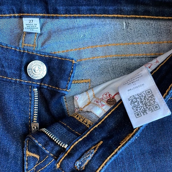 True Religion Jeans, Size 27, 30” inseam, worn only a couple times, dark blue - Picture 3 of 5